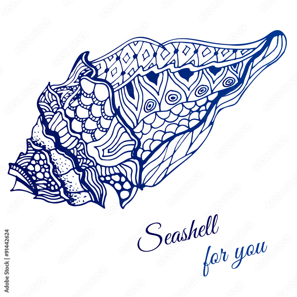 Hand drawn seashell with ethnic motif. Card with place for text. Vector illustration Hand drawn seashell with ethnic motif. Card with place for text. Vector illustration
