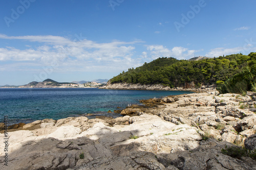 Nobody at the rocky coastline at the Lokrum Island in Croatia.