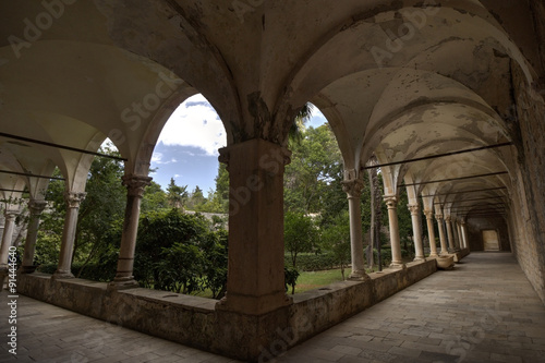Corridor at the former Benedictine monastery at the Lokrum Island in Croatia.