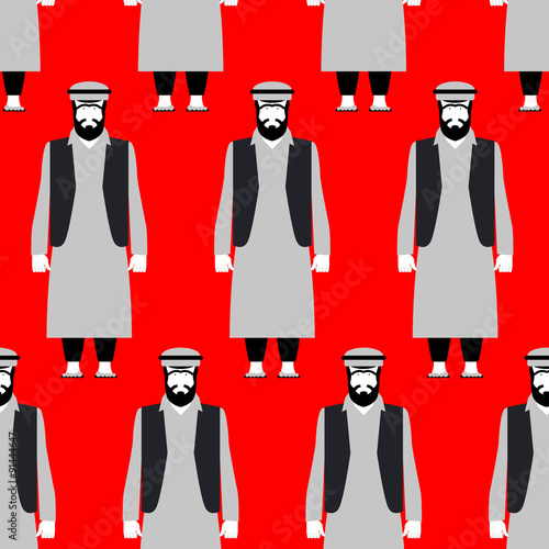 Refugees seamless pattern. Sad people on red background. Crowd o