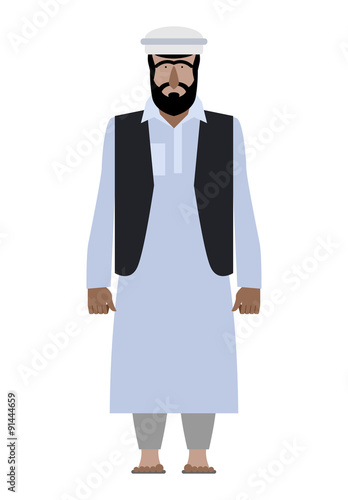  Syrian refugee. Resident of Pakistan national clothes. Afghanis