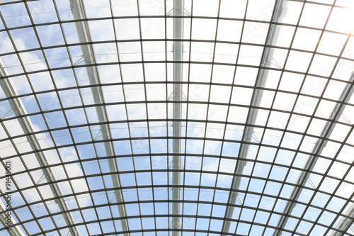 the metal and glass roof inside of office