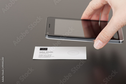 Business card with embedded NFC tag and phone