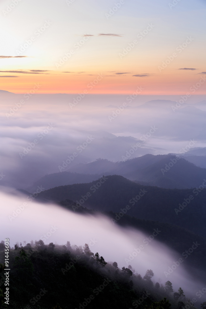 Mist over the mountains.landscape