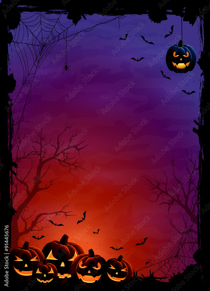 Naklejka premium Halloween pumpkins and bats