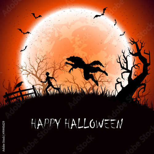 Halloween background with werewolf