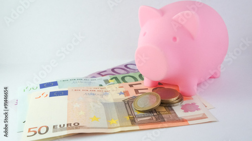 A piggy bank with euro cash