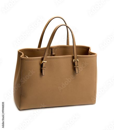 Beige female briefcase isolated on white background.