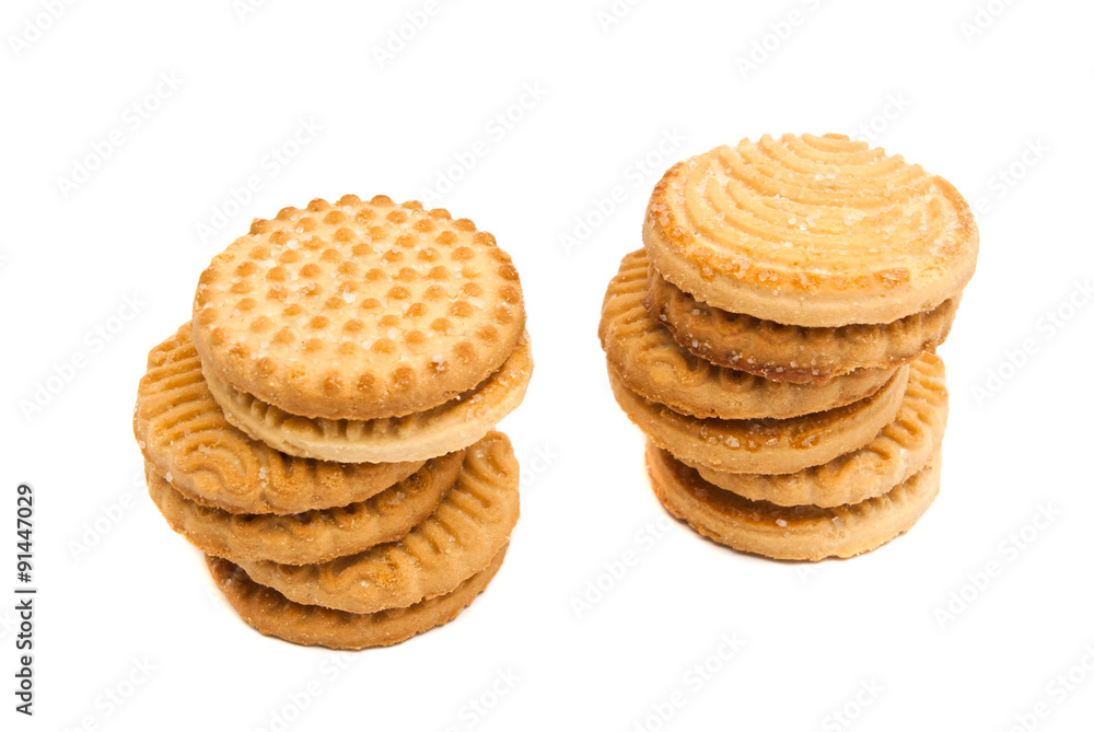 two stacks of cookies on white two stacks of cookies on white