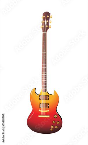 Beautiful sunburst electric guitar isolated on white background
