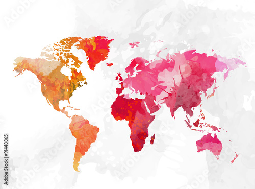 Obraz na płótnie World map watercolor background vector illustration