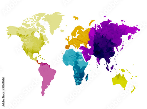 World map continents watercolor background vector illustration