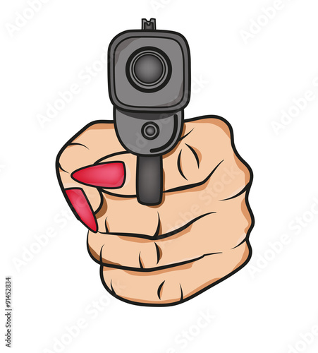 vector illustration of a woman's hand wielding  a revolver