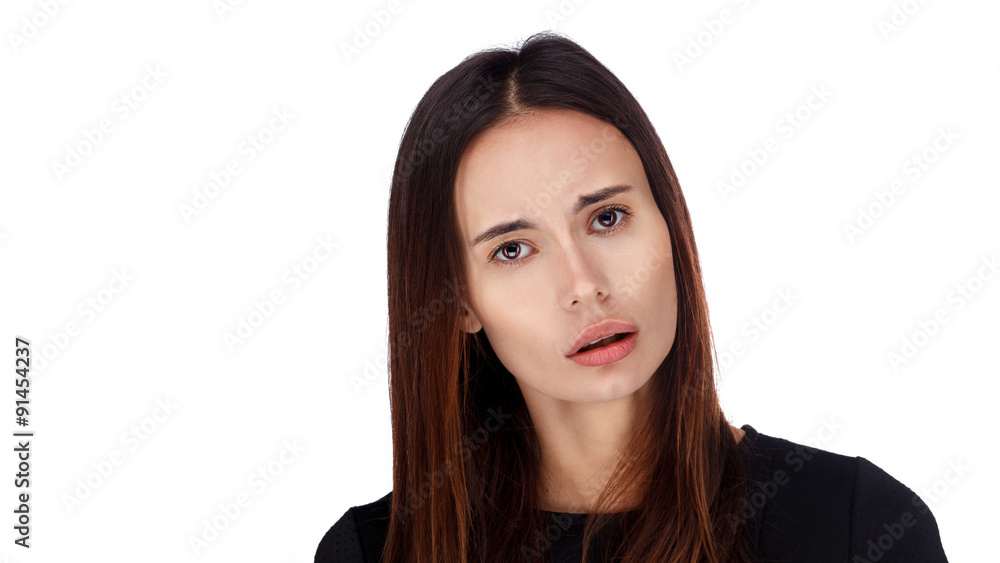 Portrait of a young woman over white background