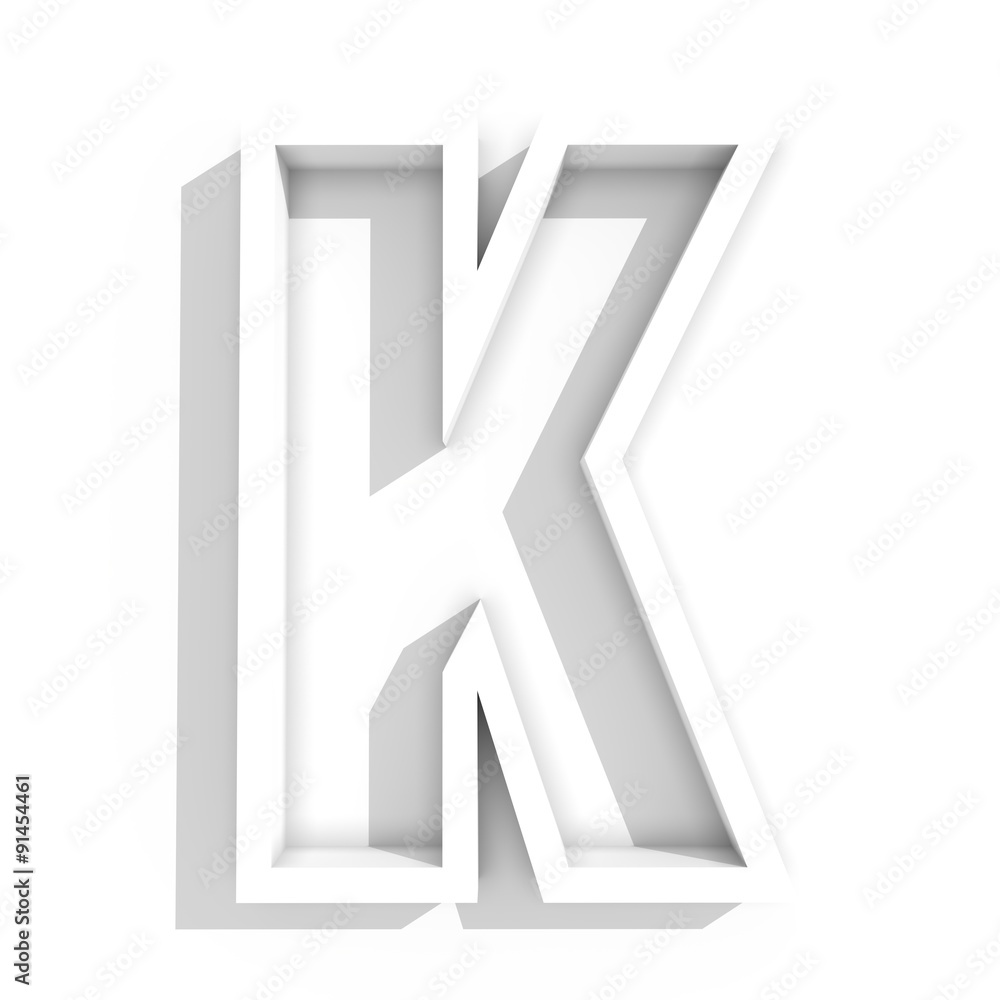 white isolated letter K in white background with shadow white isolated letter K in white background with shadow