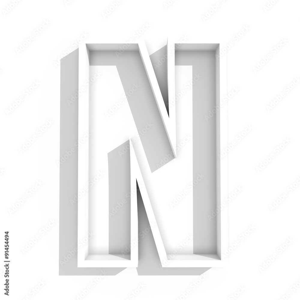 white isolated letter N in white background with shadow white isolated letter N in white background with shadow