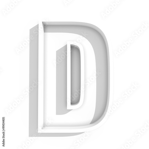 white isolated letter D in white background with shadow