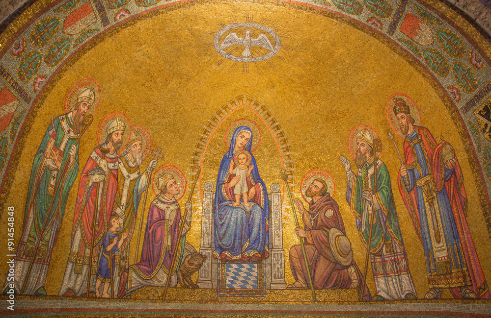 Jerusalem - mosaic of Madonna among the saints in Dormition abbey