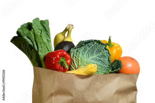 Brown Grocery Bag with Fruits and Vegetables