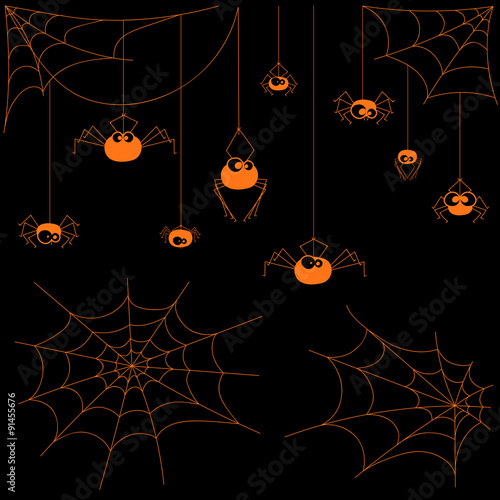Set vector spiders and webs isolated on black background