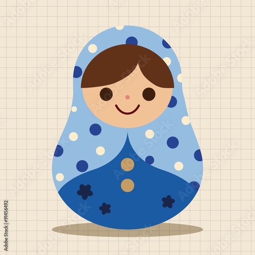 Matryoshka , Russian traditional wooden doll, vector pattern, fl