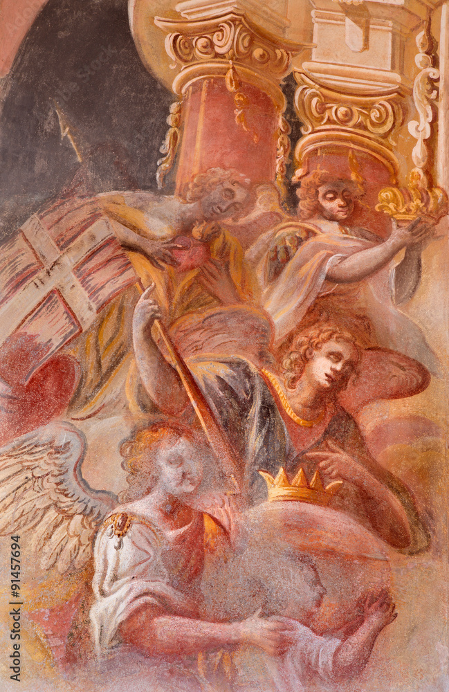 Banska Stiavnica - angels in fresco in the middle church of baroque calvary