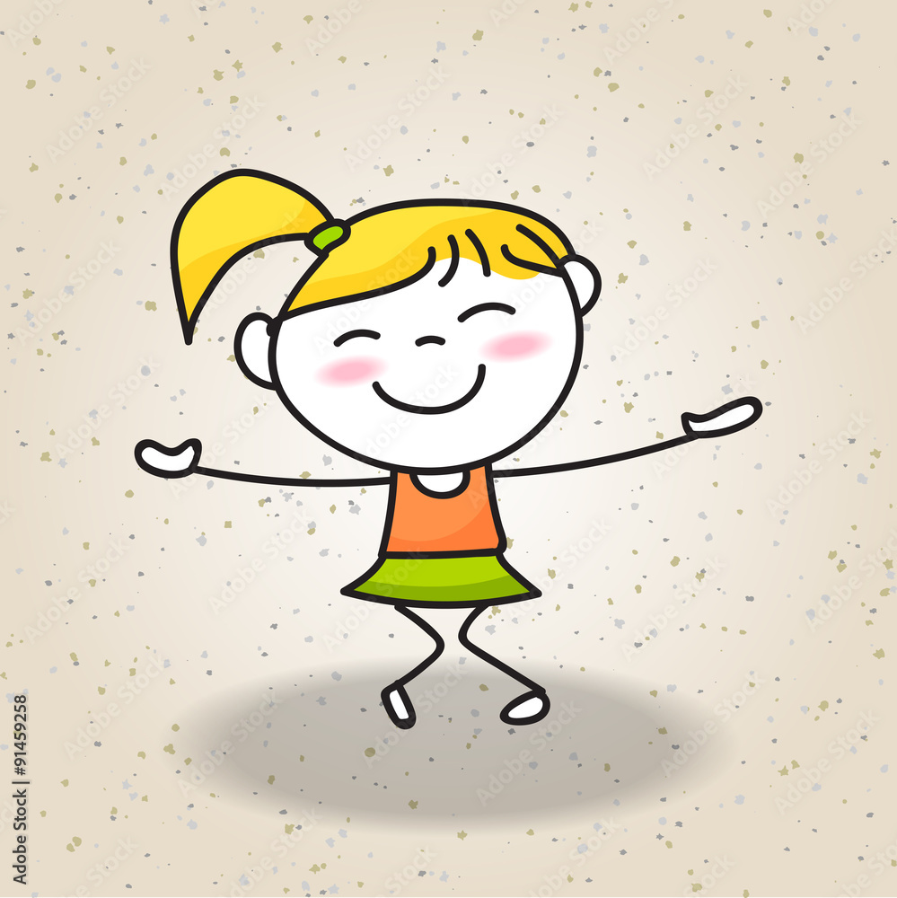 happy girl hand drawing cartoon character happy girl hand drawing cartoon character