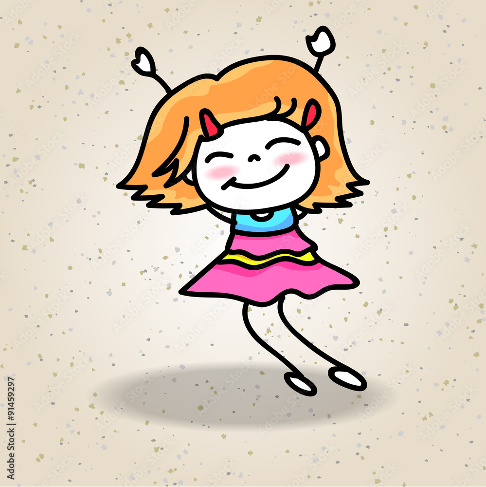 happy girl hand drawing cartoon character happy girl hand drawing cartoon character