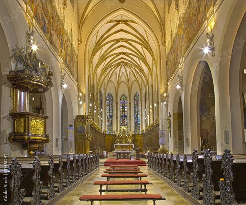 Картината върху платно Trnava - The nave of the gothic St. Nicholas church.