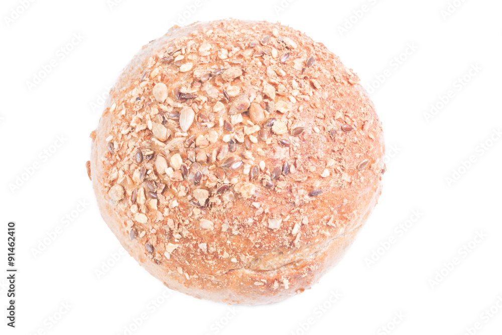 Fresh whole grain bread cut in half on white background
Fresh whole grain bread cut in half on white background