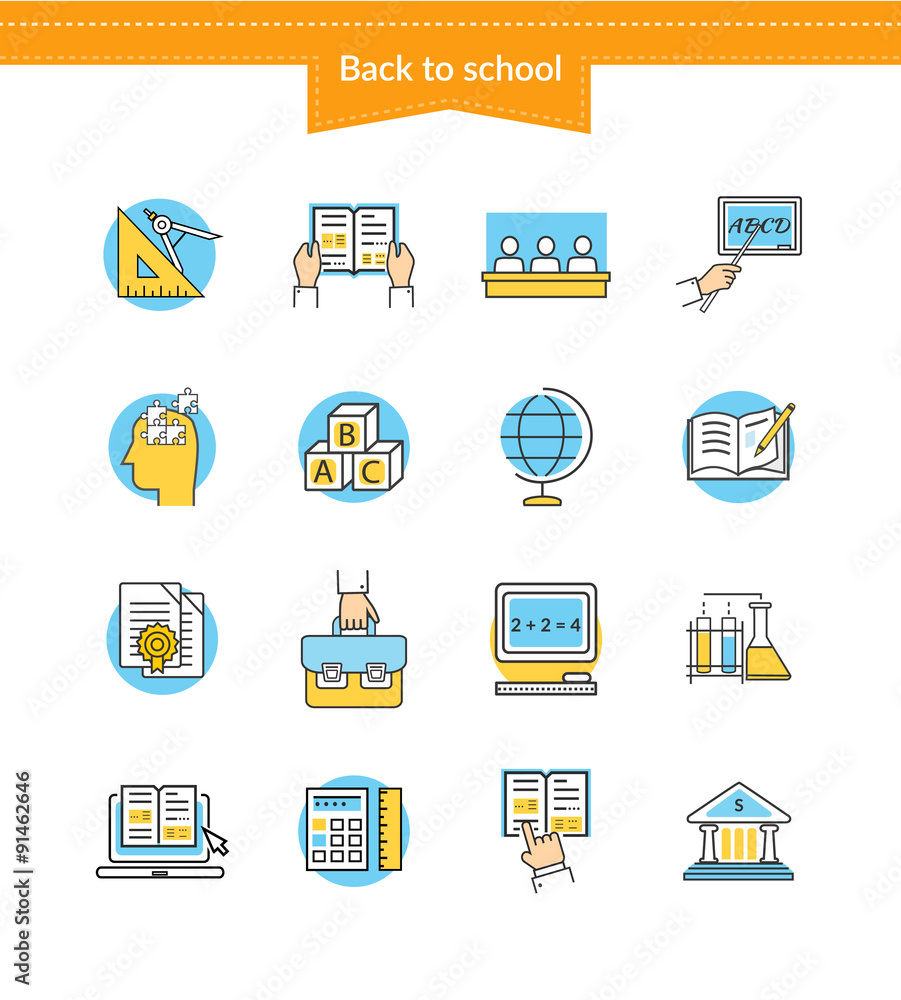 Set of Icons Back to School Flat Style Set of Icons Back to School Flat Style