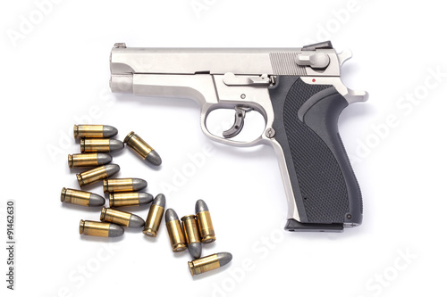 Use Modern handgun M9 close-up. Isolated on a white background.
