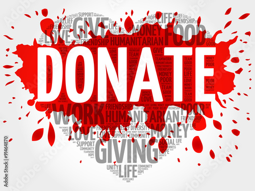 Donate word cloud, heart concept