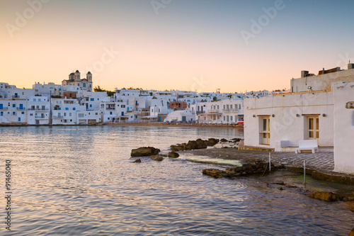 Beach in Naousa village on Paros island, Greece on September 04 2015. photo