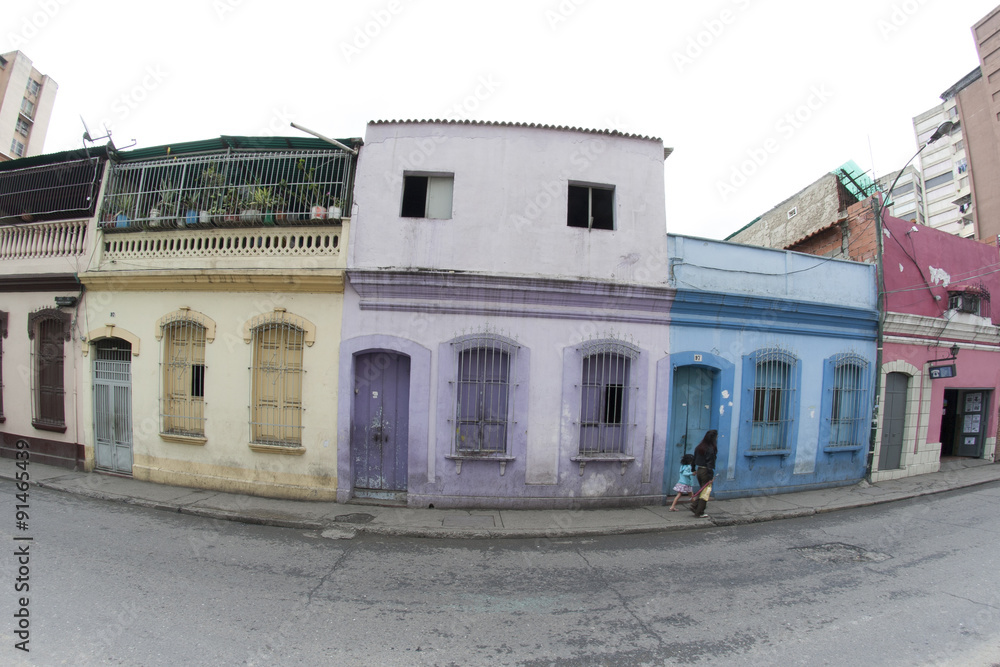 Old colorful and dilapidated houses on Avenida San Martín. Caracas Venezuela.