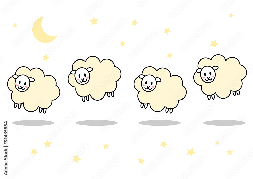 Naklejka premium 羊と月と星のイラスト: 睡眠イメージ 