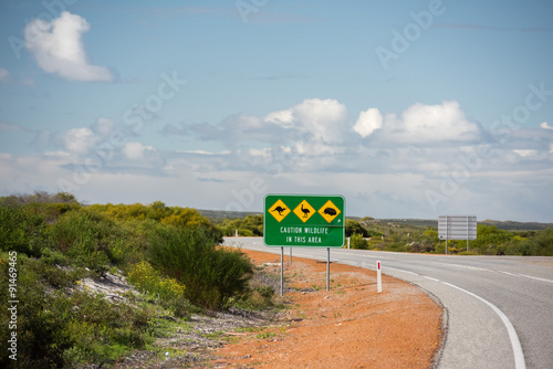Photography Wild animals sign on West Australia Desert endless road