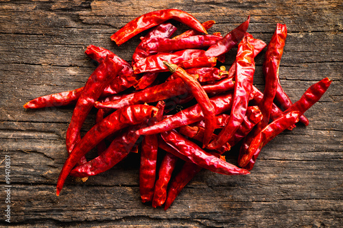 chili peppers on wooden