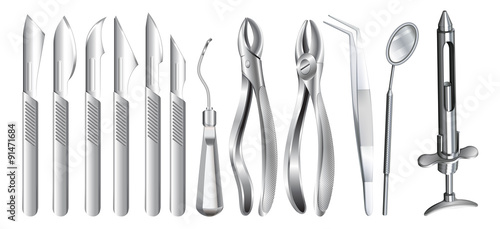 Surgery equipment on white