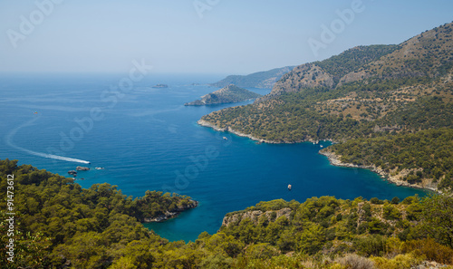 Sea landscape top view. Sea lagoon with beautiful turquoise water. Blue lagoon  Turkey.