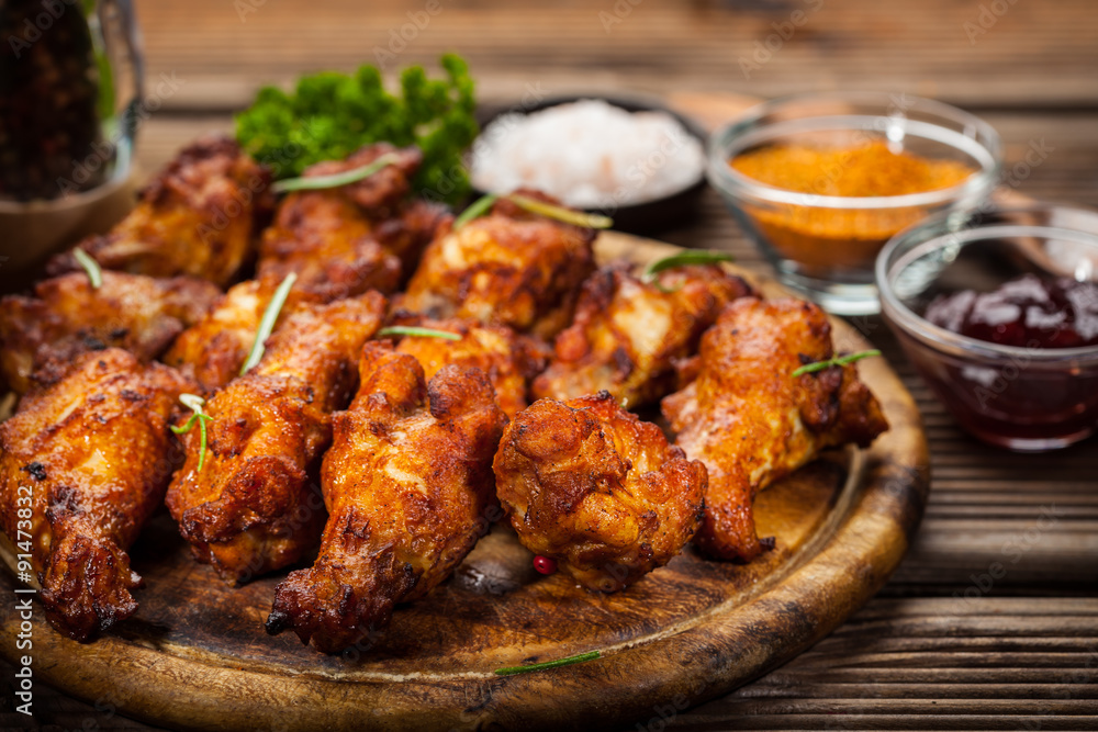 BBQ chicken wings with spices and dip BBQ chicken wings with spices and dip