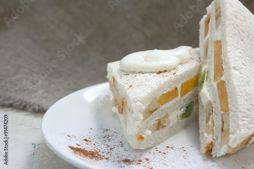 Sandwich with fresh fruit and whipped cream