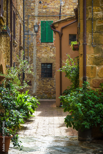 Beautiful streets of the medieval Tuscan village in Italy  Pienz