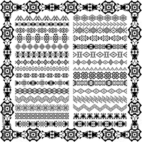 Set of borders in ethnic tribal style. 30 pattern brushes inside