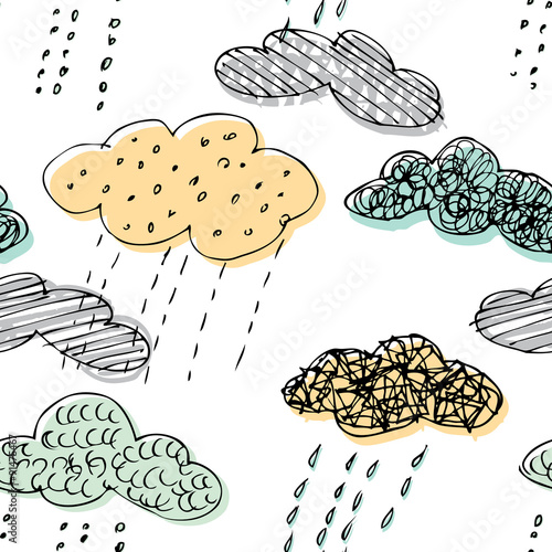 hand drawn raining clouds seamless background