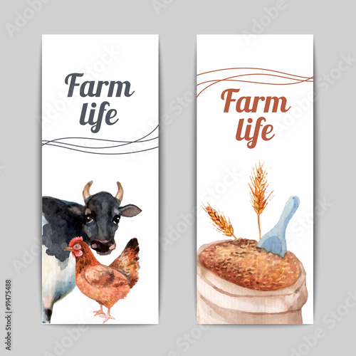 Farm life vertical flat banners set