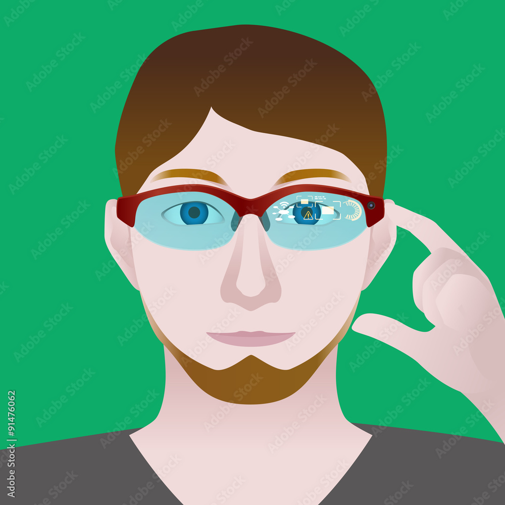 man with smart glasses, Wearable device, illustration