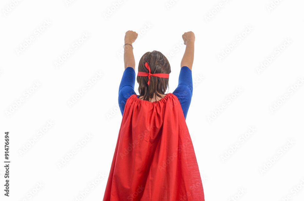 Woman superhero with red cape.