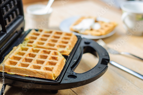 Zuccini hash brown waffles with sour cream