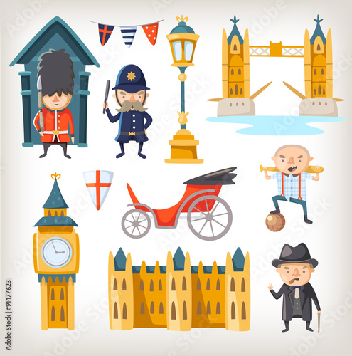 Famous sights, retro elements of city architecture, lifestyle and people of new and old London